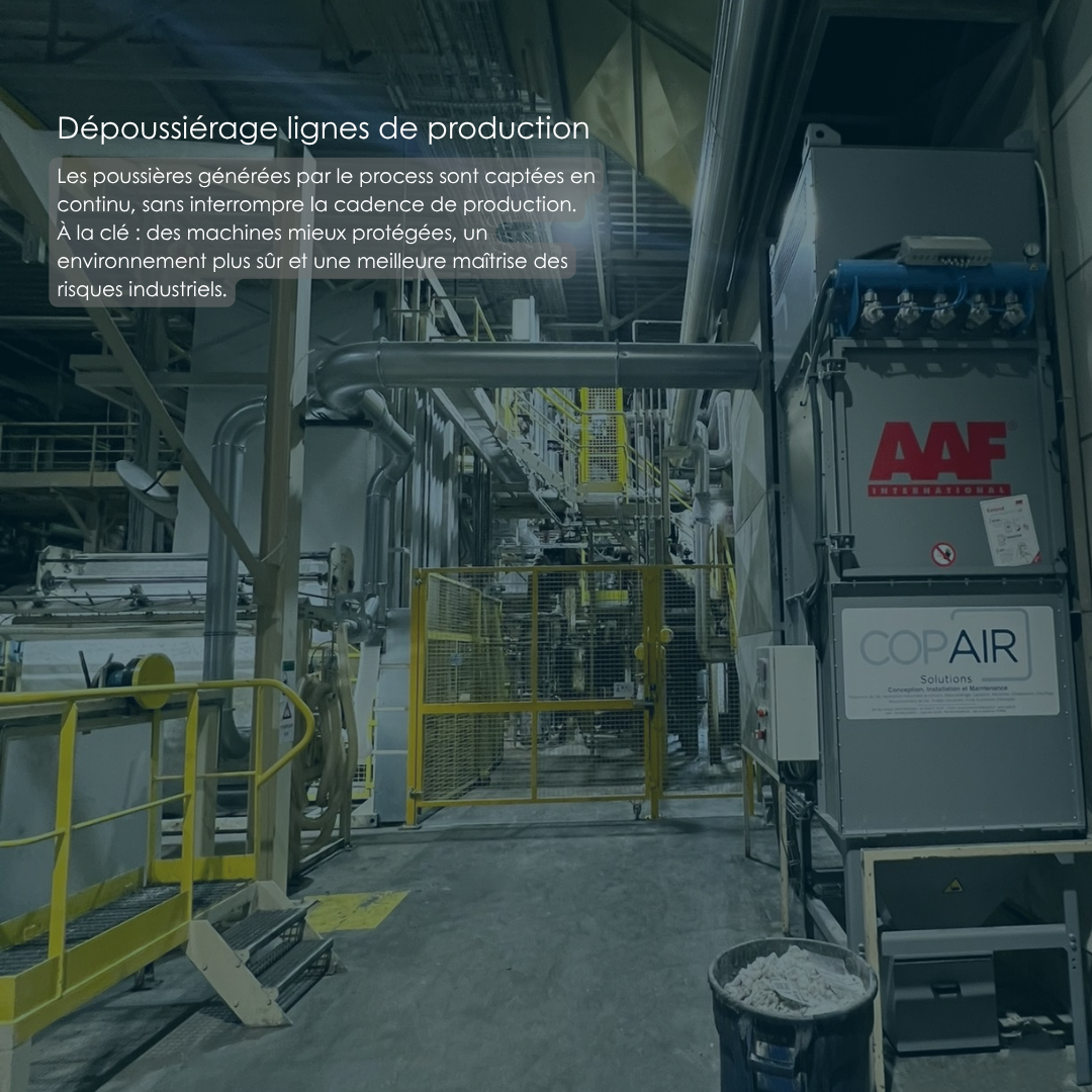 Installation de dépoussiérage AAF Copair sur une ligne de production industrielle